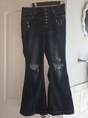Maurices Dark Blue Distressed High Rise Flare Jeans- Size 14